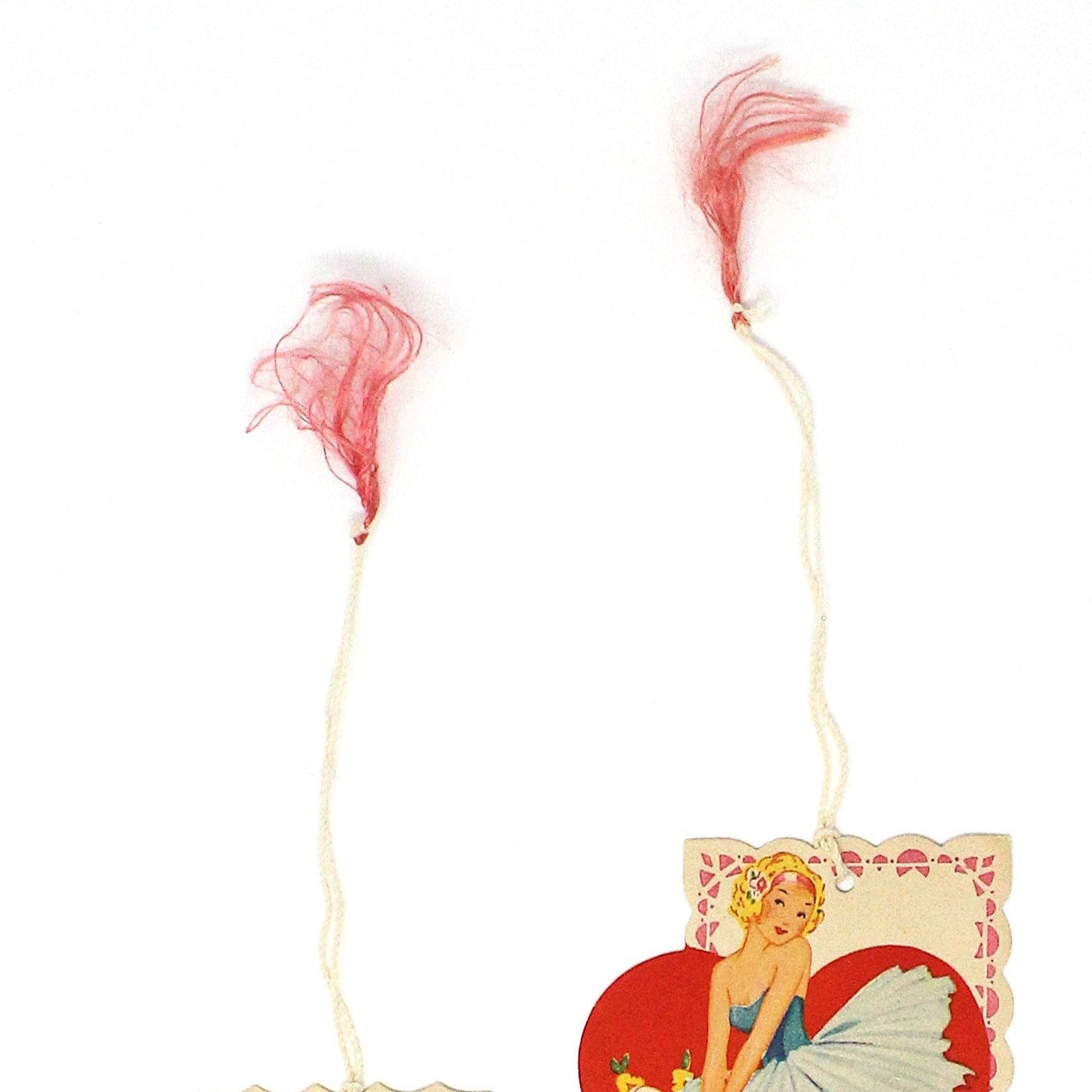 Tally Cards / Score Cards, Valentine Girl & Boy, String and Tassel, Set of 2, Vintage, 1930's