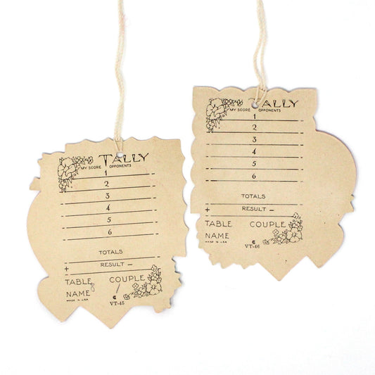 Tally Cards / Score Cards, Valentine Girl & Boy, String and Tassel, Set of 2, Vintage, 1930's