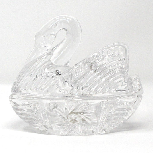 Trinket Box, Crystal Swan in Nest, Figural Swan Ring Box, Trinket Dish, Vintage, 1990's