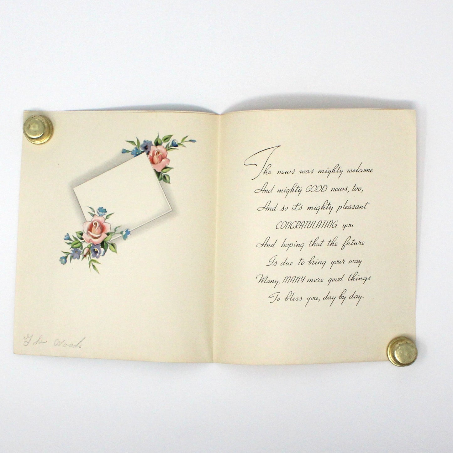 Greeting Card / Congratulations, Envelope with Roses, Removable Insert Card, Vintage, 1940's