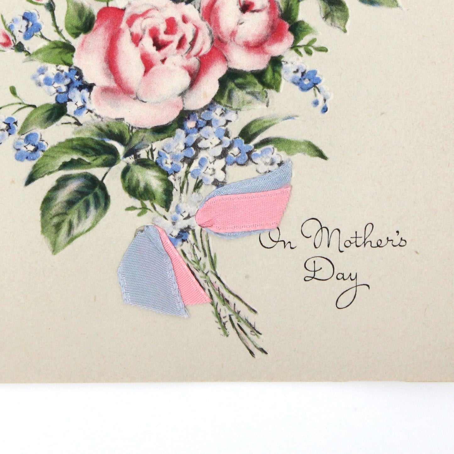 Greeting Card / Mother's Day, Norcross, Thinking of You Mother, Fabric Ribbon, Vintage, Unused, 1940's