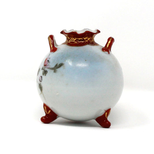 Bud Vase, Kutani, Hand Painted Oriental Pink Florals, Eiraku Style Chinoiserie, Vintage, 1930's
