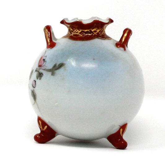 Bud Vase, Kutani, Hand Painted Oriental Pink Florals, Eiraku Style Chinoiserie, Vintage, 1930's