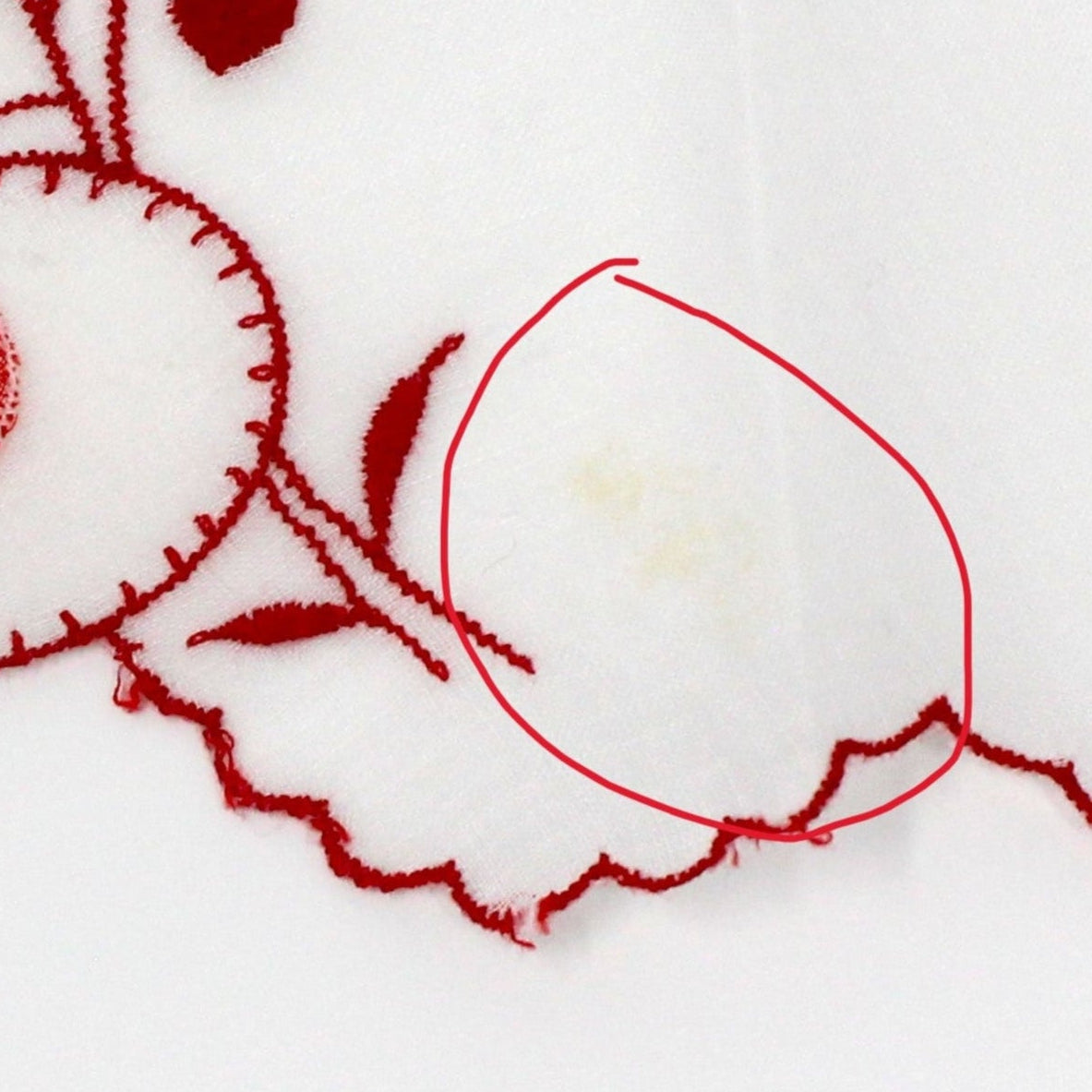 Handkerchief, Embroidered & Applique Hearts, Red Design on Sheer Organza, Vintage 1950s–1960s
