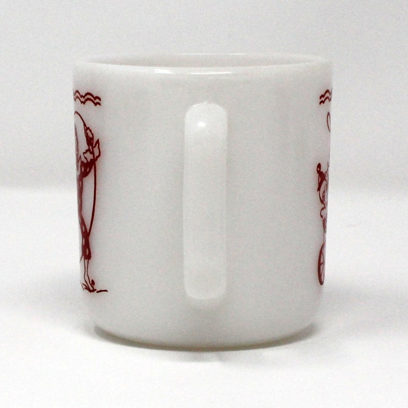 Mug / Child Cup, Hazel Atlas, Milk Glass, Circus Clown Red Enamel, Vintage, 1950's