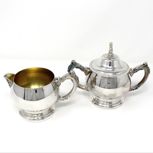 Creamer & Sugar with Lid, Silverplate, Oneida Sea Crest, USA, Vintage, 1950's