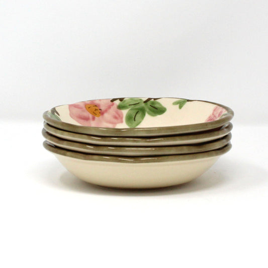 Fruit Dessert Bowls, Franciscan, Desert Rose, Pink Floral Pottery, England, Set of 4, Vintage 1995