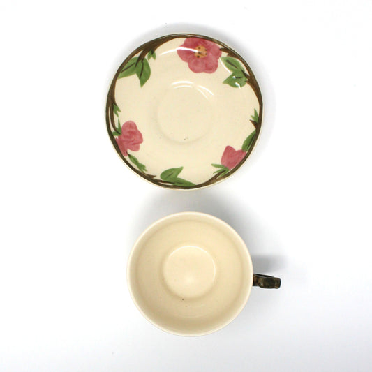 Teacup and Saucer, Franciscan, Desert Rose, Pink Rose, Set of 4 Coffee Cups, 2000's