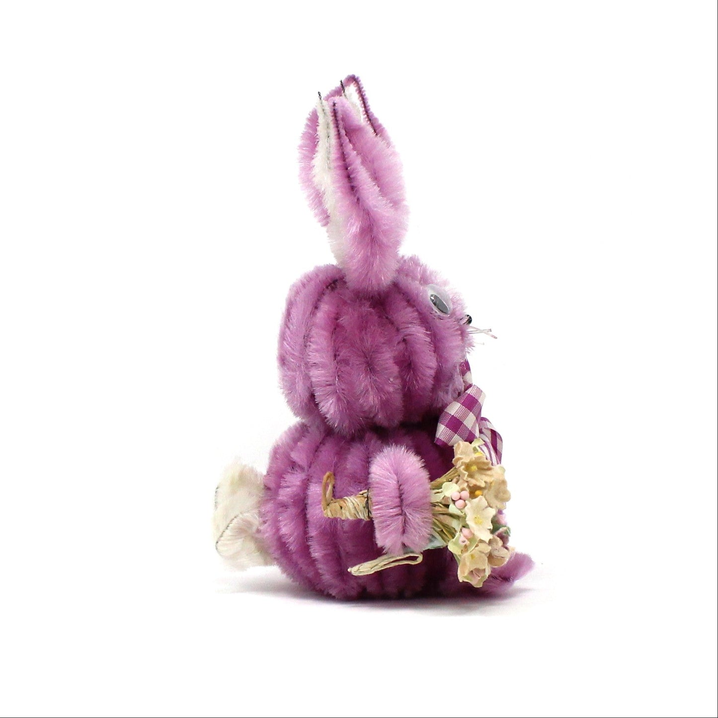 Figurines, Chenille / Pipe Cleaner Bunny Rabbit, Purple with Googly Eyes, Mid Century Easter Decorations, Large, Vintage, 1960's