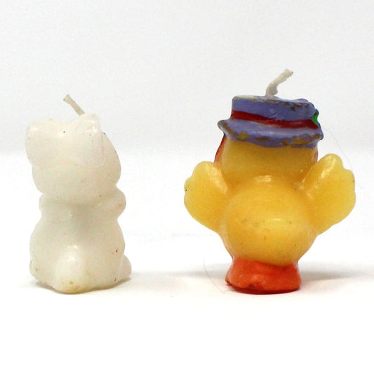 Candle, Figural Novelty Mini Easter Candles, White Rabbit and Yellow Chick, Set of 2, Vintage, 1980's