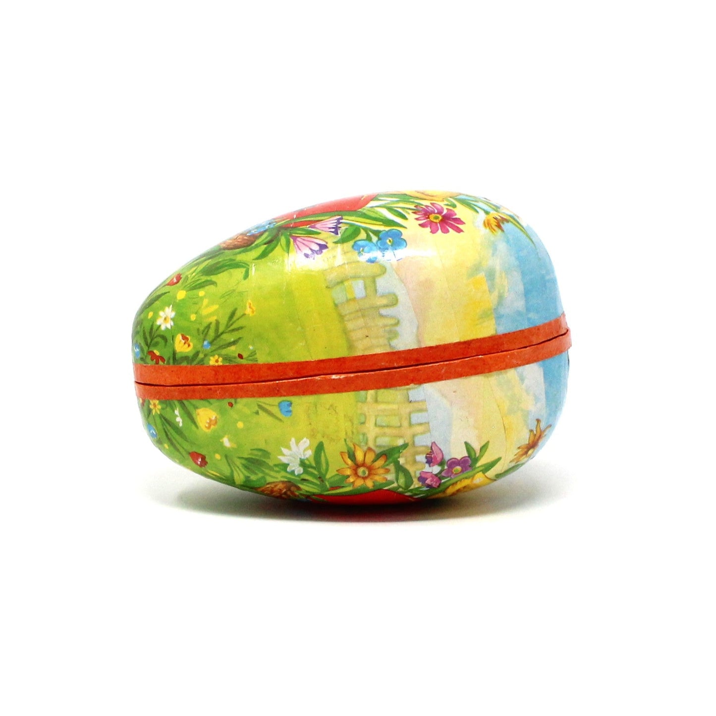 Gift Box / Candy Box, Paper Mache Easter Egg Shaped Treat Box, Yellow Baby Chicks, Fillable, 5" Vintage W. Germany, 1970's
