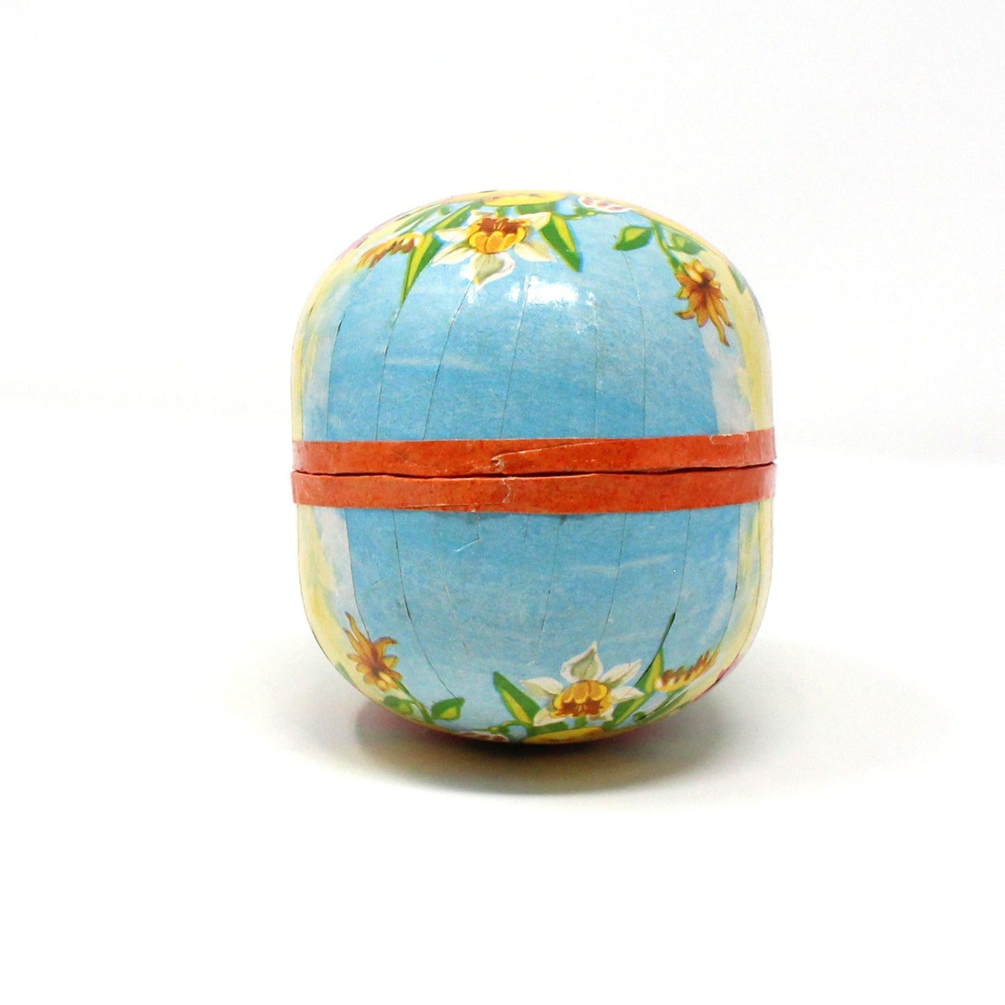 Gift Box / Candy Box, Paper Mache Easter Egg Shaped Treat Box, Yellow Baby Chicks, Fillable, 5" Vintage W. Germany, 1970's