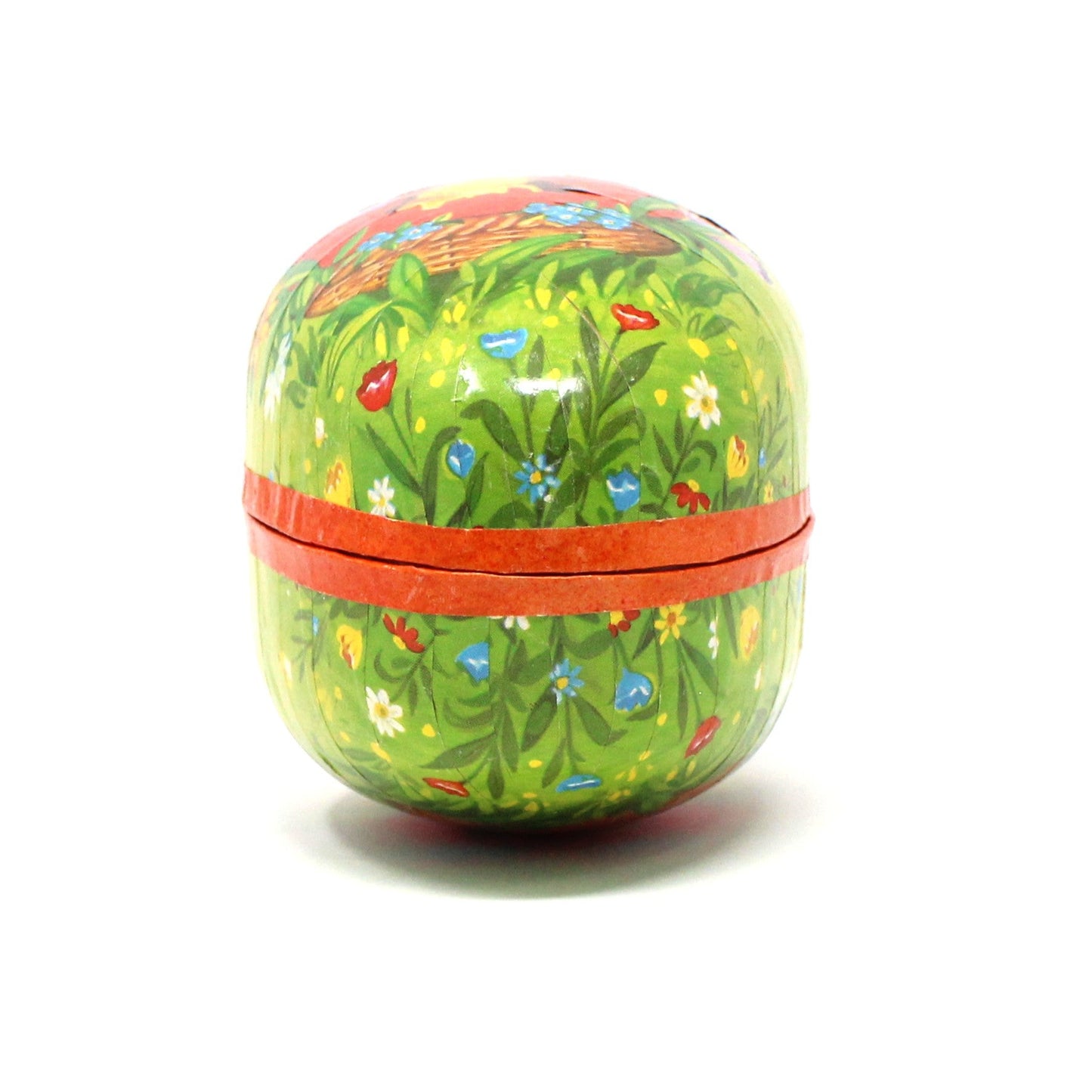 Gift Box / Candy Box, Paper Mache Easter Egg Shaped Treat Box, Yellow Baby Chicks, Fillable, 5" Vintage W. Germany, 1970's