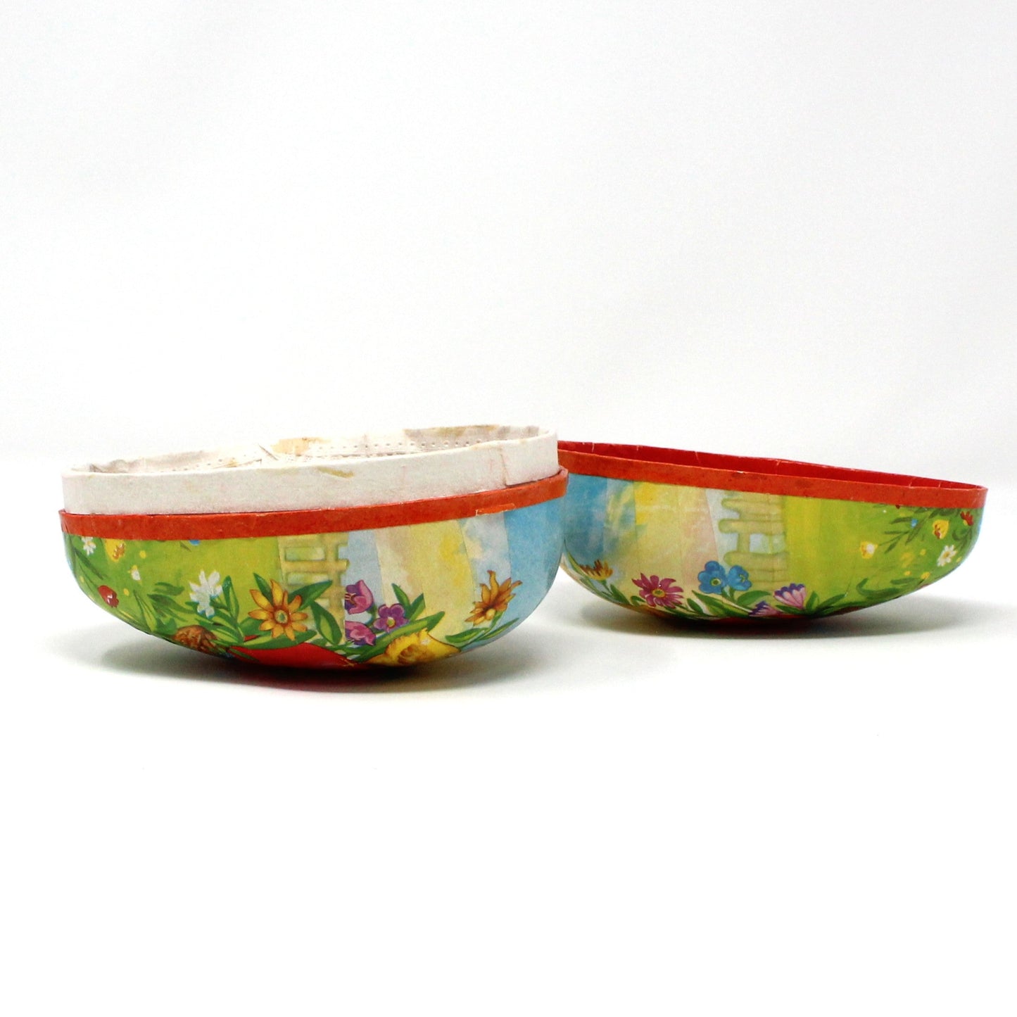 Gift Box / Candy Box, Paper Mache Easter Egg Shaped Treat Box, Yellow Baby Chicks, Fillable, 5" Vintage W. Germany, 1970's