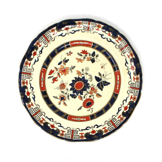 Dinner Plate, Mason's, Imari Windsor Pattern, Ironstone, Cobalt & Rust Florals, England, Vintage, 1930's