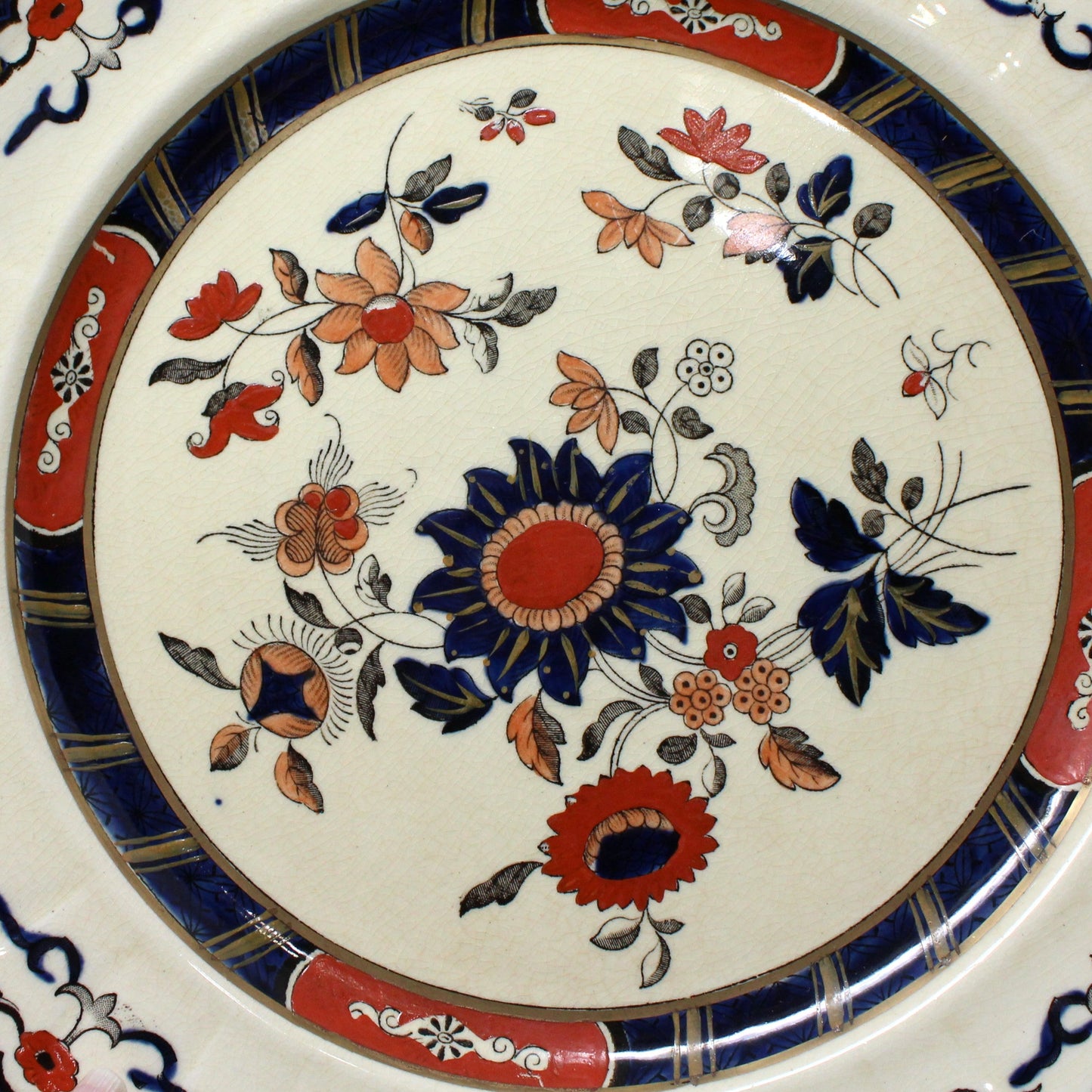 Dinner Plate, Mason's, Imari Windsor Pattern, Ironstone, Cobalt & Rust Florals, England, Vintage, 1930's