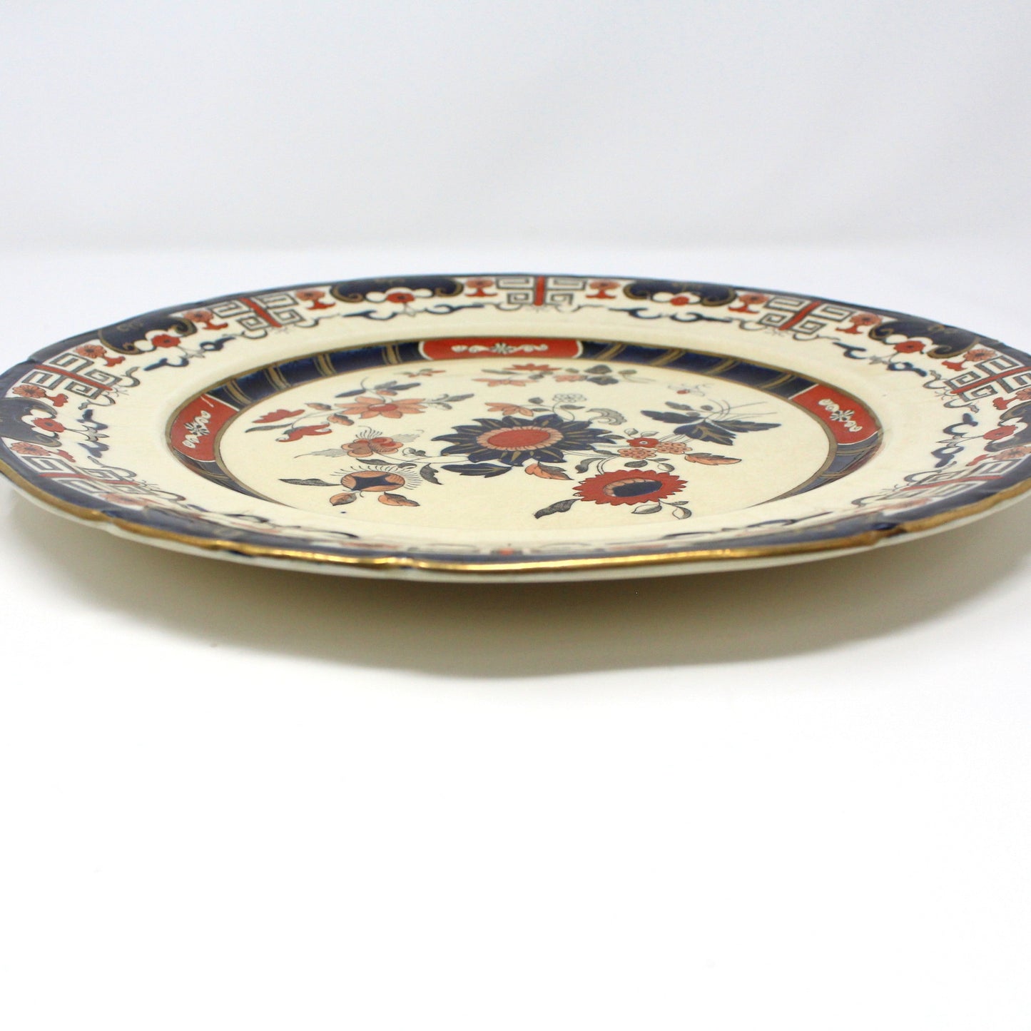 Dinner Plate, Mason's, Imari Windsor Pattern, Ironstone, Cobalt & Rust Florals, England, Vintage, 1930's