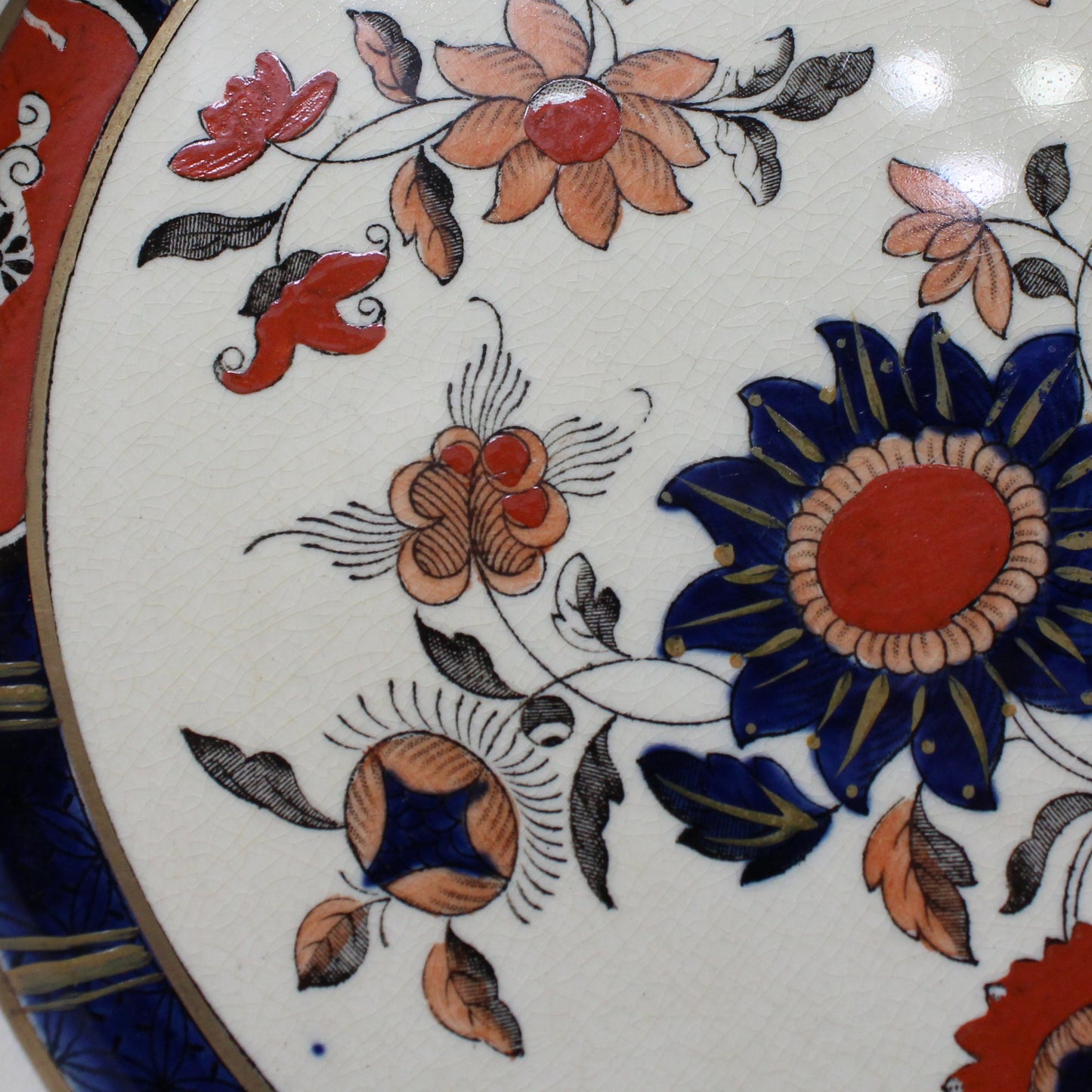 Dinner Plate, Mason's, Imari Windsor Pattern, Ironstone, Cobalt & Rust Florals, England, Vintage, 1930's