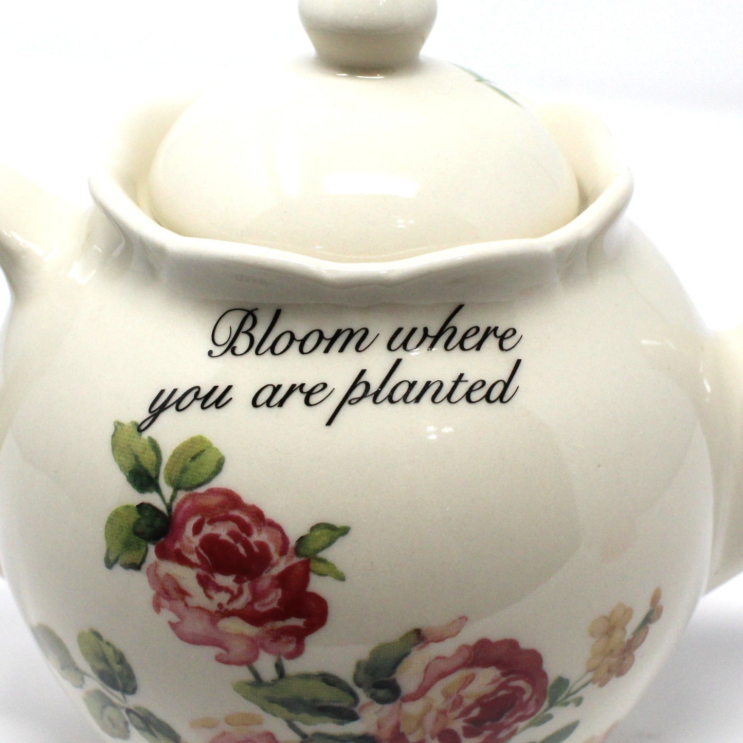 Teapot, Floral, Bloom Where You Are Planted, Martha Vaughn Lily Creek Collection, Pink Roses, 2000's
