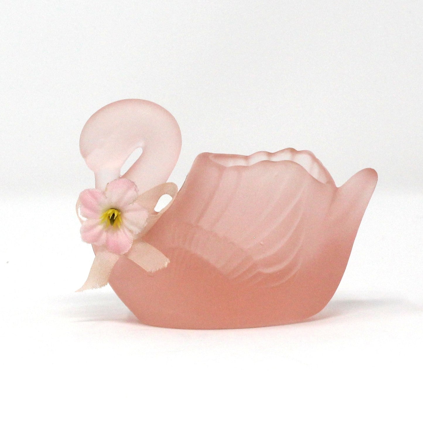 Candle Holder, Swan, Pink Glass Votive Holder, Frosted Glass, Vintage, 1980's