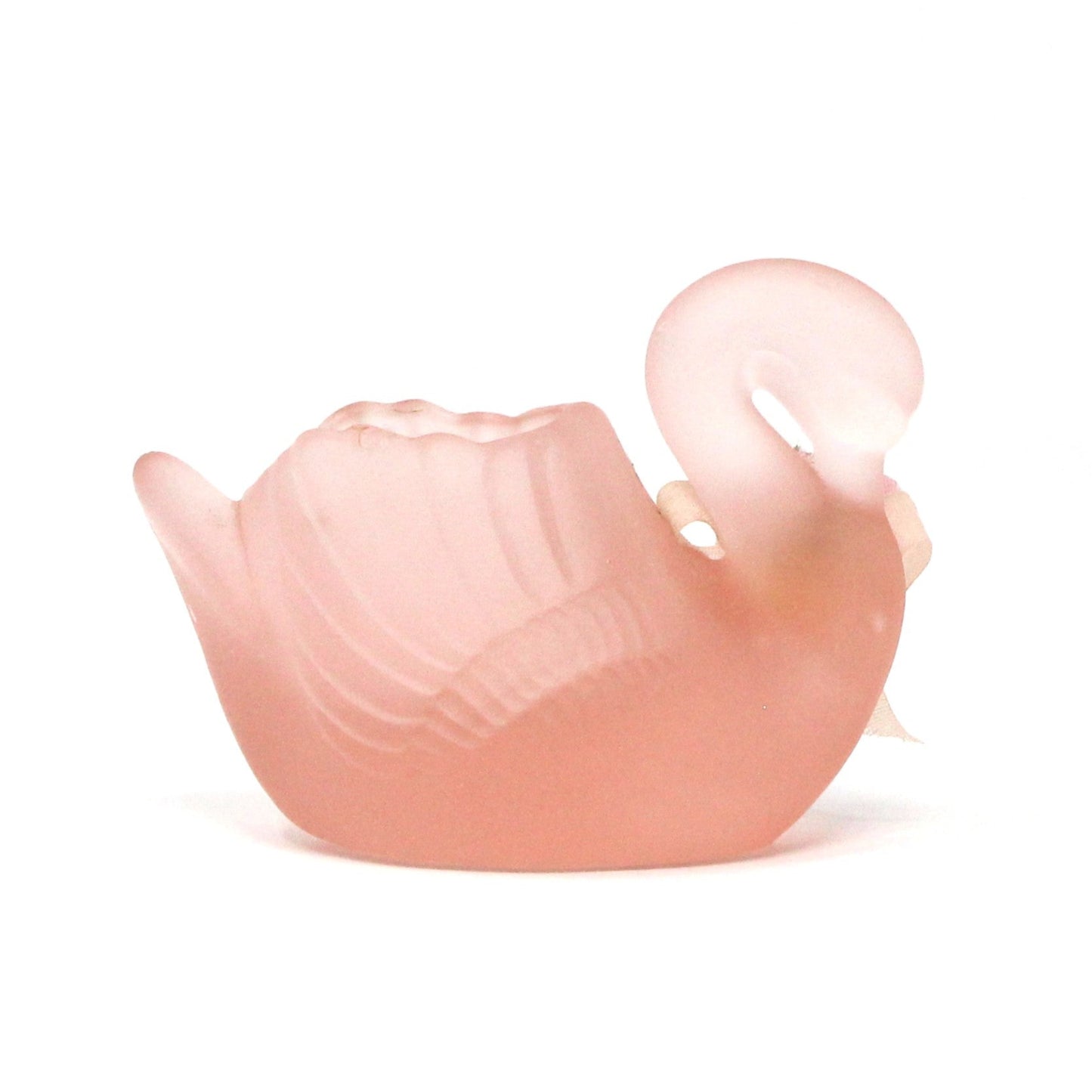 Candle Holder, Swan, Pink Glass Votive Holder, Frosted Glass, Vintage, 1980's