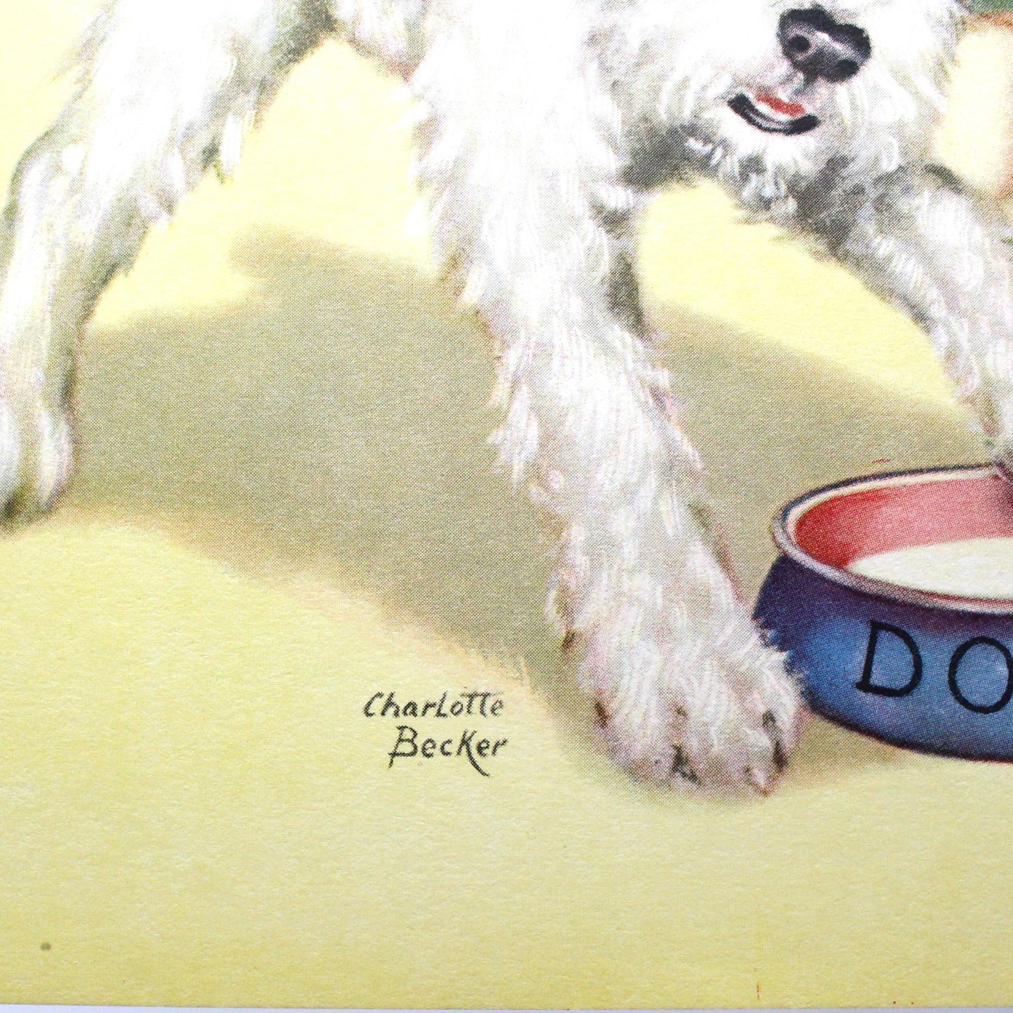 Print, Lithograph, Charlotte Becker, Baby with Terrier Dog and Kitten, Vintage, 1940's