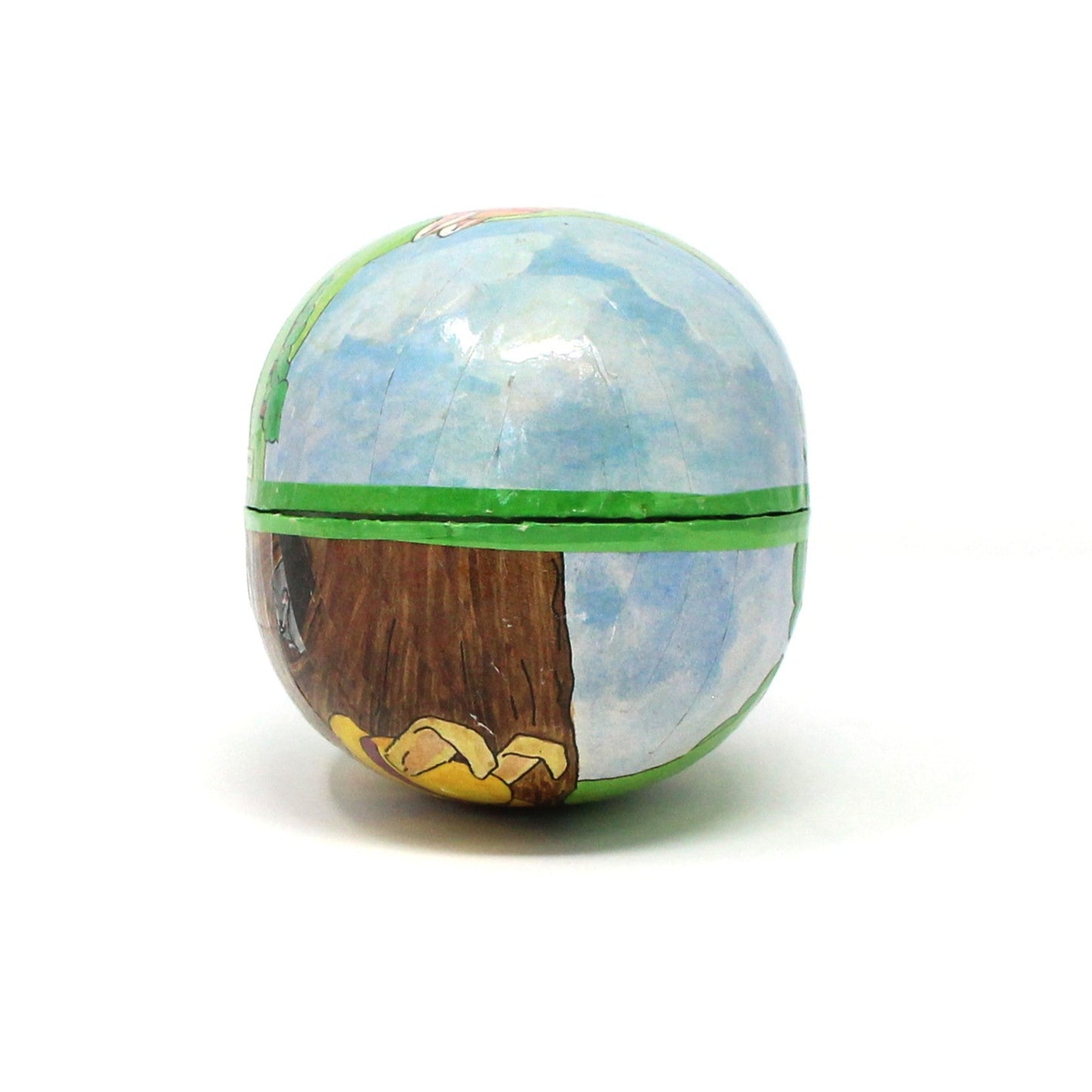 Gift Box / Candy Box, Paper Mache Easter Egg Shaped Treat Box, Rabbits Picking Carrots, Fillable, 6" Vintage, W. Germany, 1980's