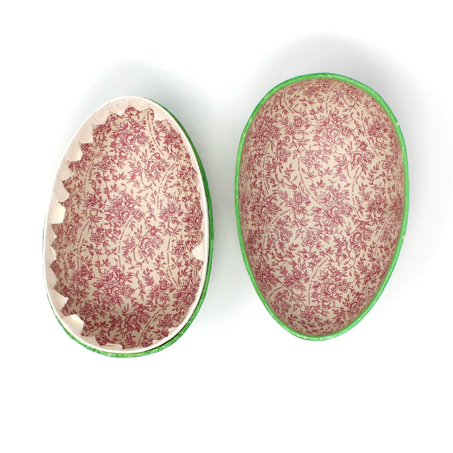 Gift Box / Candy Box, Paper Mache Easter Egg Shaped Treat Box, Rabbits Picking Carrots, Fillable, 6" Vintage, W. Germany, 1980's