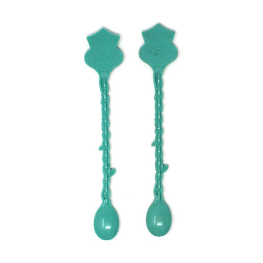 Cocktail Drink Stirrers - Swizzle Sticks / Spoons, Seagram's Gin 2 & 3, Aqua, Vintage, 1960's