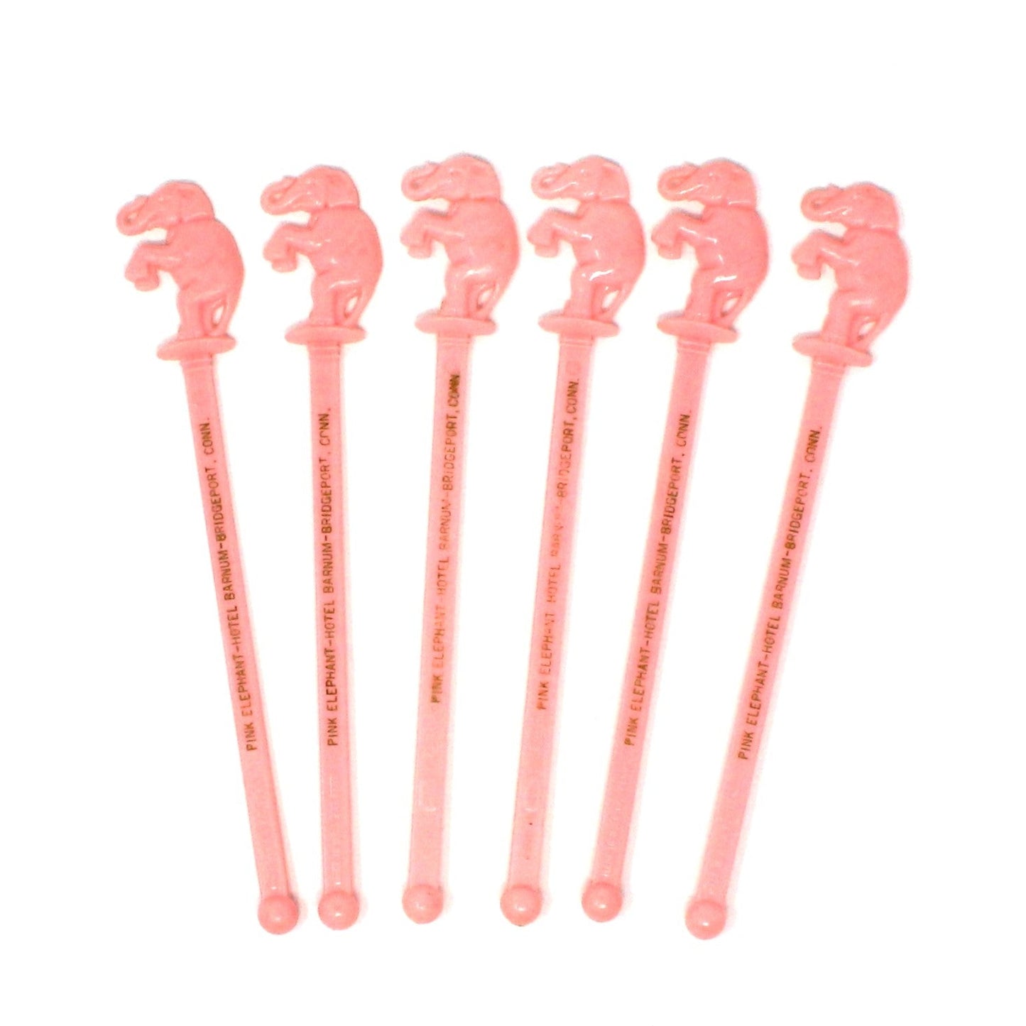 Cocktail Drink Stirrers - Swizzle Sticks / Spoons, Pink Elephant Hotel Barnum, Bridgeport, Conn, Vintage, 1950's