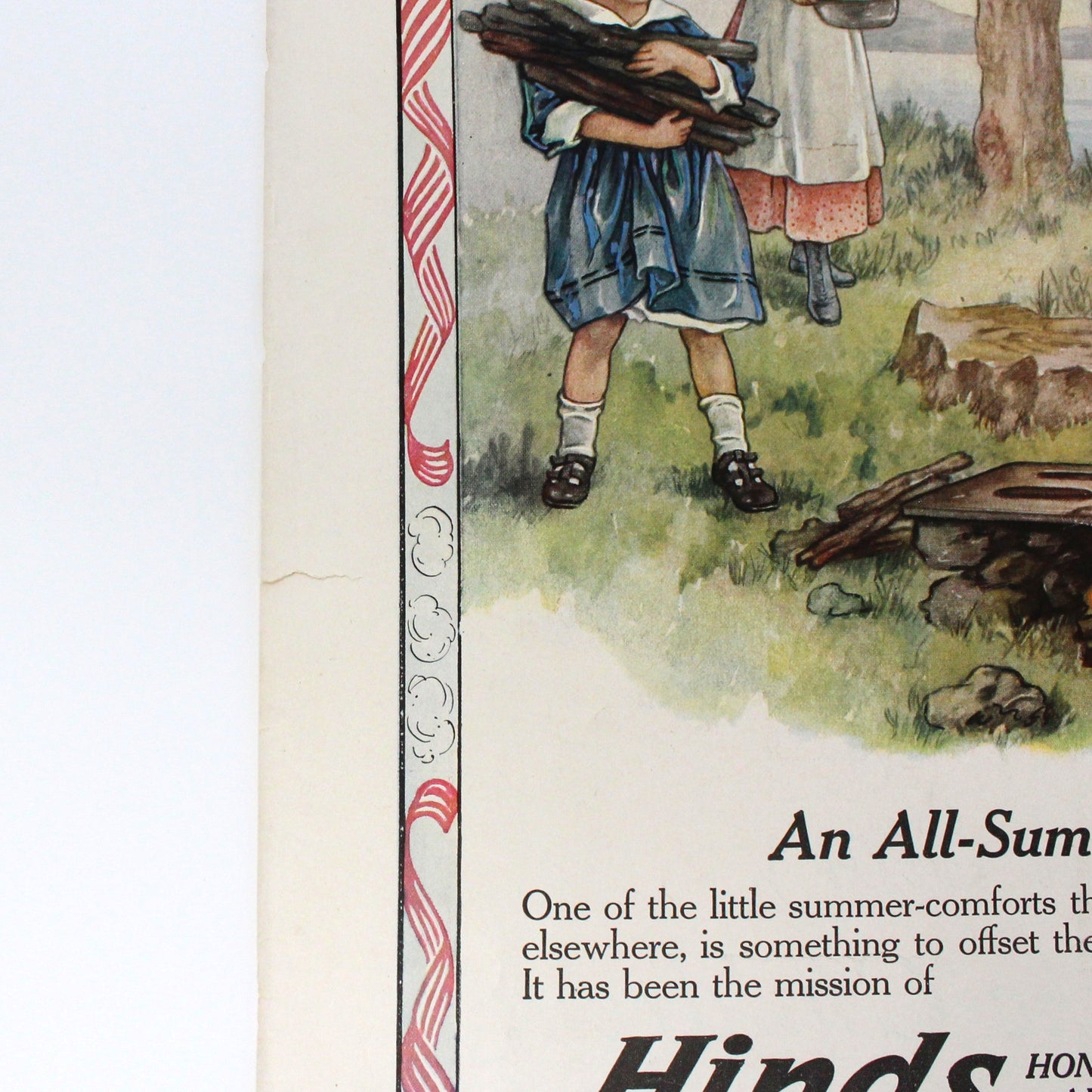 Advertisement, Hinds Honey & Almond Cream, 1916, Original Magazine Ad, ...Summer Necessity, Antique TRIMMED, SOLD