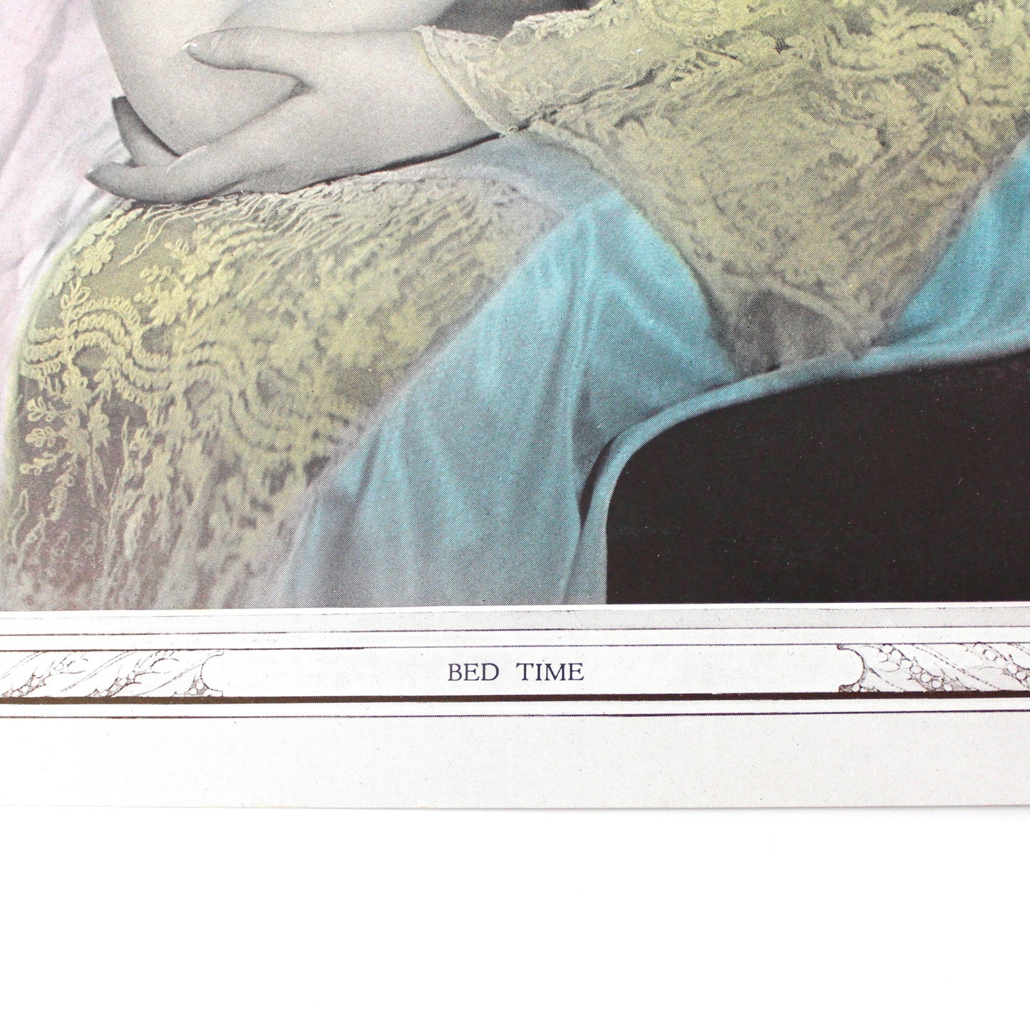 Print, Hand Colored 1920's Photo Image, Titled "Bed Time", Mother and Daughter Praying, Antique, 15"