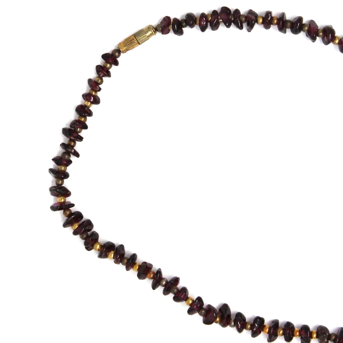 Necklace, Garnet Bead Necklace, Natural Polished Gemstone, Barrel Clasp, Vintage