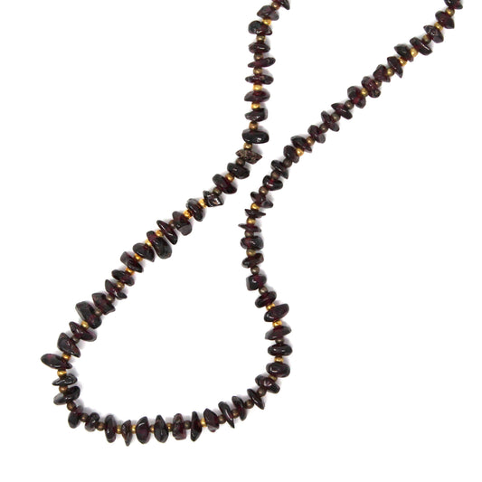 Necklace, Garnet Bead Necklace, Natural Polished Gemstone, Barrel Clasp, Vintage