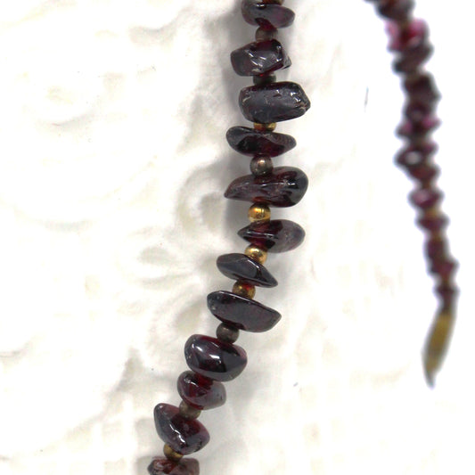 Necklace, Garnet Bead Necklace, Natural Polished Gemstone, Barrel Clasp, Vintage