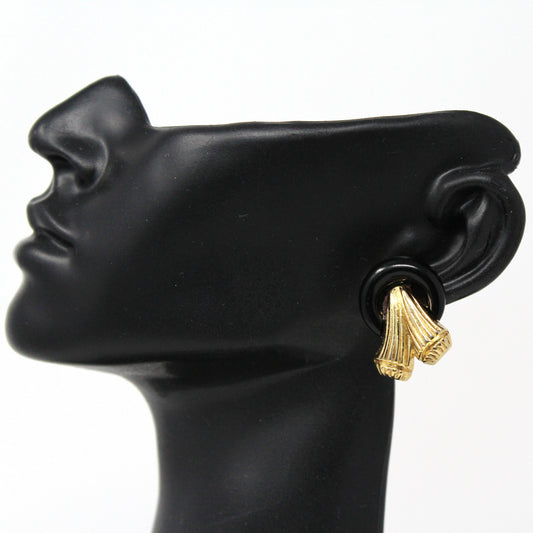 Earrings, Trifari, Unique Geometric Design, Lucite Rings with Gold Tone Textured Design, Clip-On, Vintage