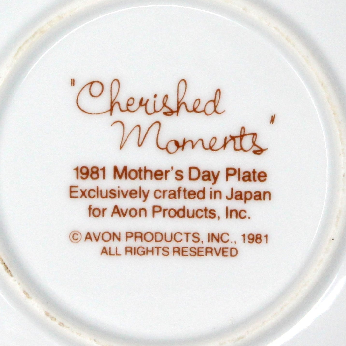 Decorative Plate, Avon, Mother's Day 1981, Cherished Moments Last Forever, Vintage