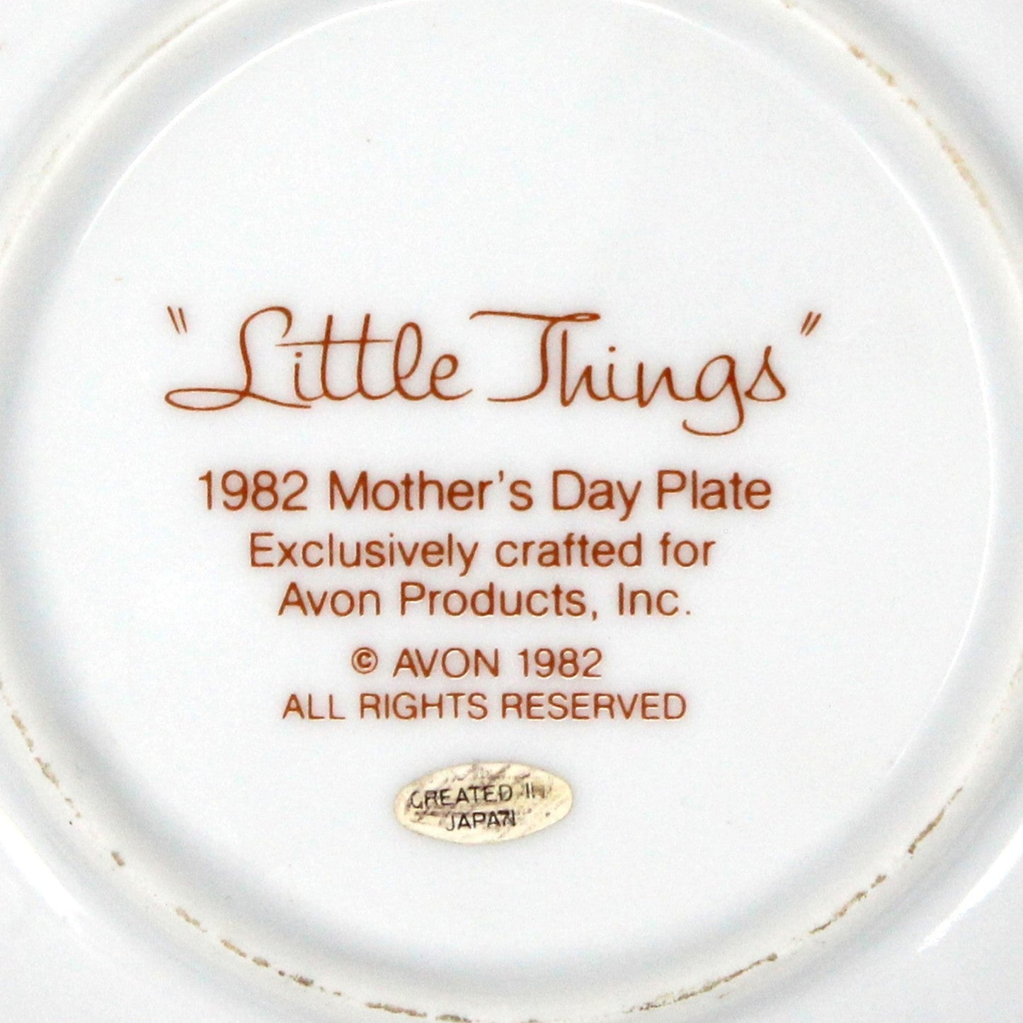 Decorative Plate, Avon, Mother's Day 1982, Little Things Mean a Lot, Vintage