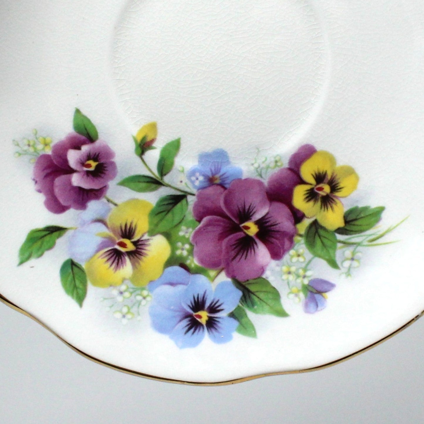 Teacup and Saucer, Royal Dover, Bone China, Multicolor Violas / Pansies, Vintage