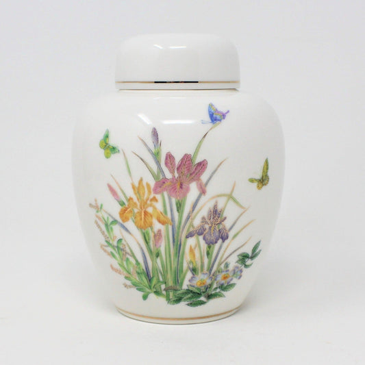 Ginger Jar, Irises and Butterflies, Porcelain, Vintage Japan