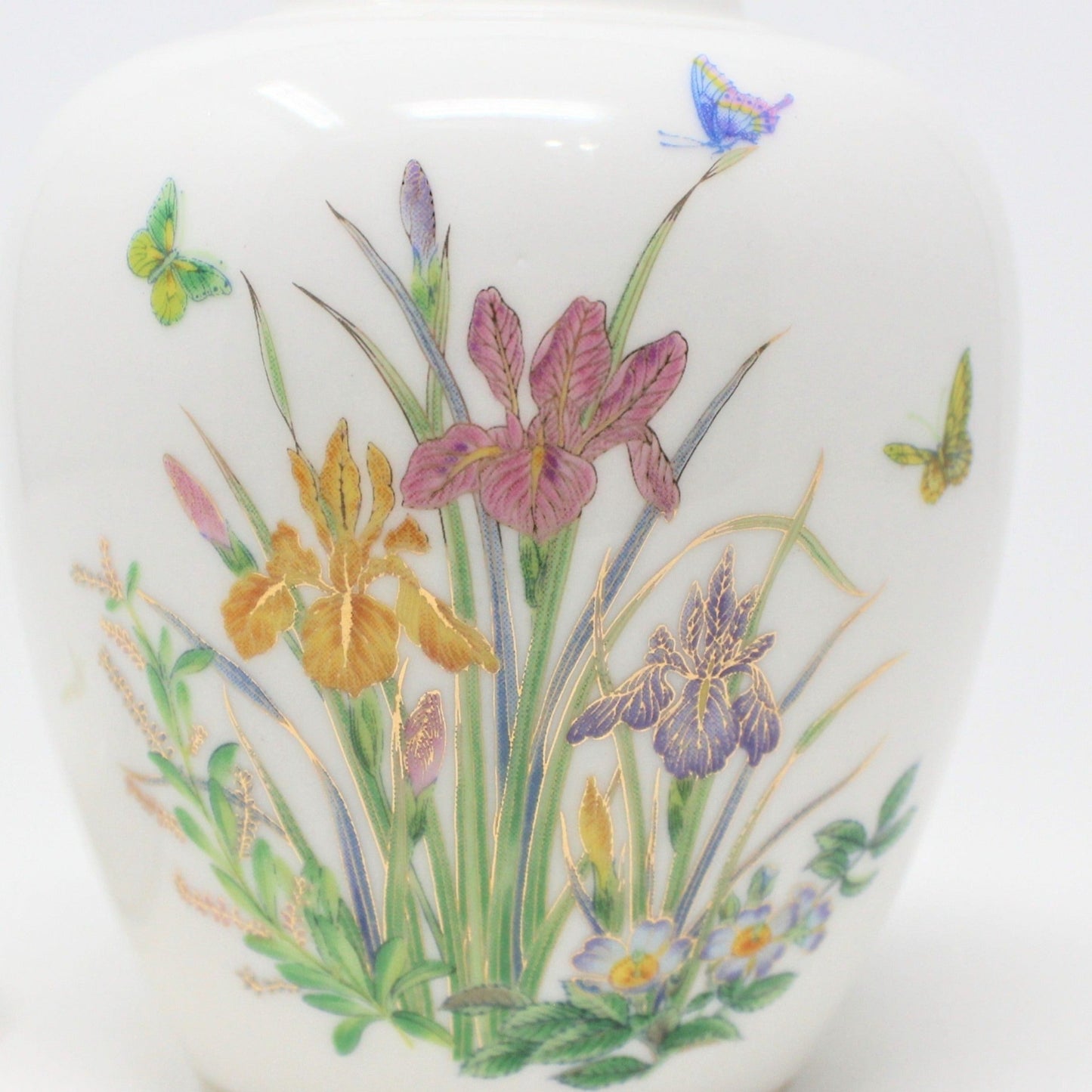 Ginger Jar, Irises and Butterflies, Porcelain, Vintage Japan