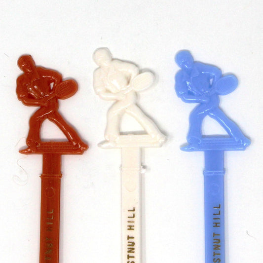 Cocktail Drink Stirrers - Swizzle Sticks / Spoons, Tennis Players, Hammondswood, Chestnut Hill, MA, Boxed Set of 12, Vintage
