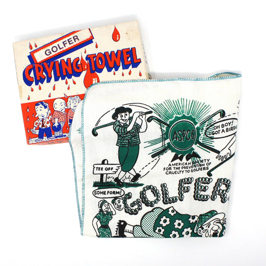 Golf Towels / Crying Towel, Funny Novelty, Golfer Gifts, Original Box, Green & White, Vintage