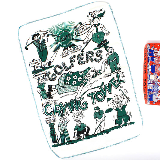 Golf Towels / Crying Towel, Funny Novelty, Golfer Gifts, Original Box, Green & White, Vintage