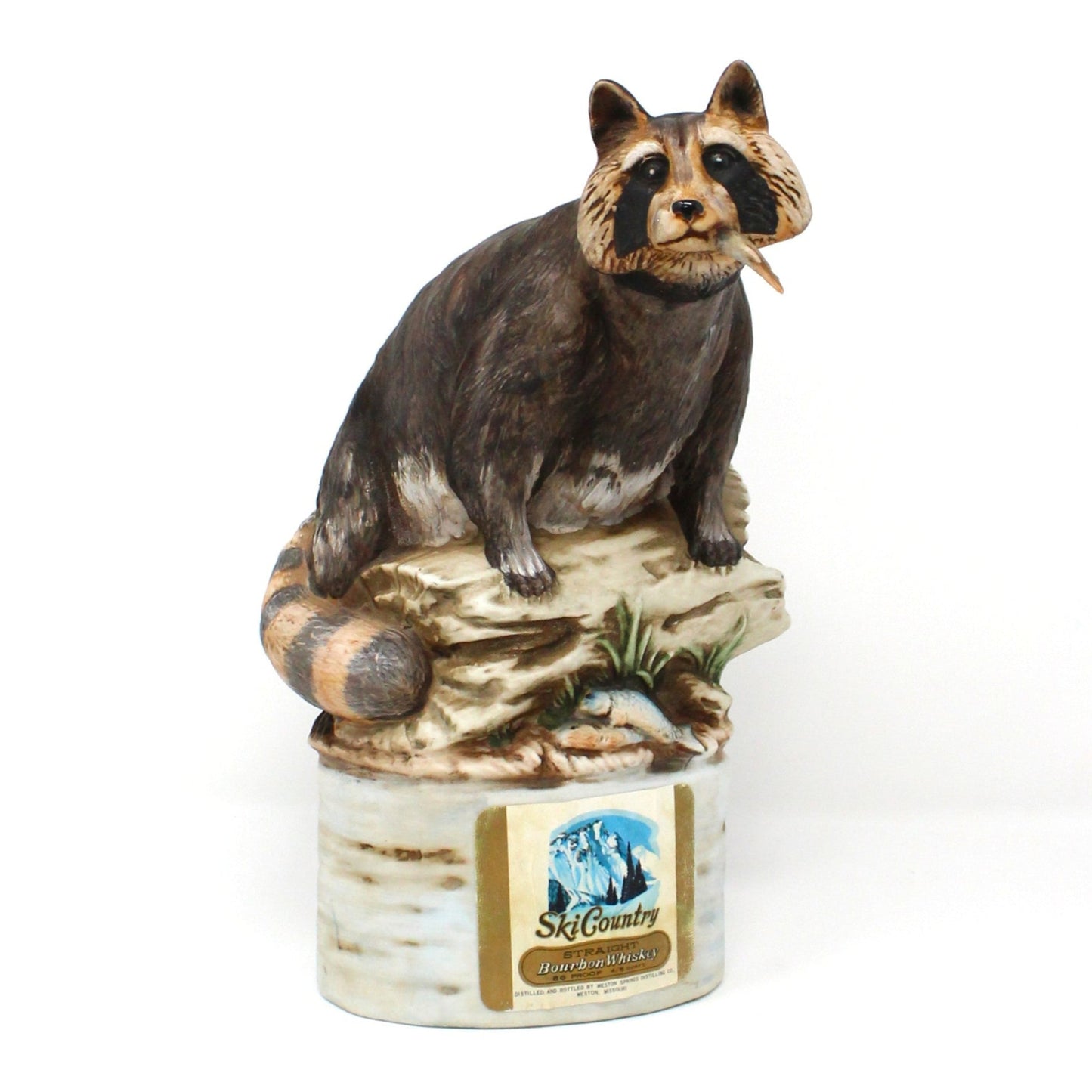 Decanter, Ski Country, Raccoon Figural Decanter, Hand Painted Decorative Barware, Vintage Collectible