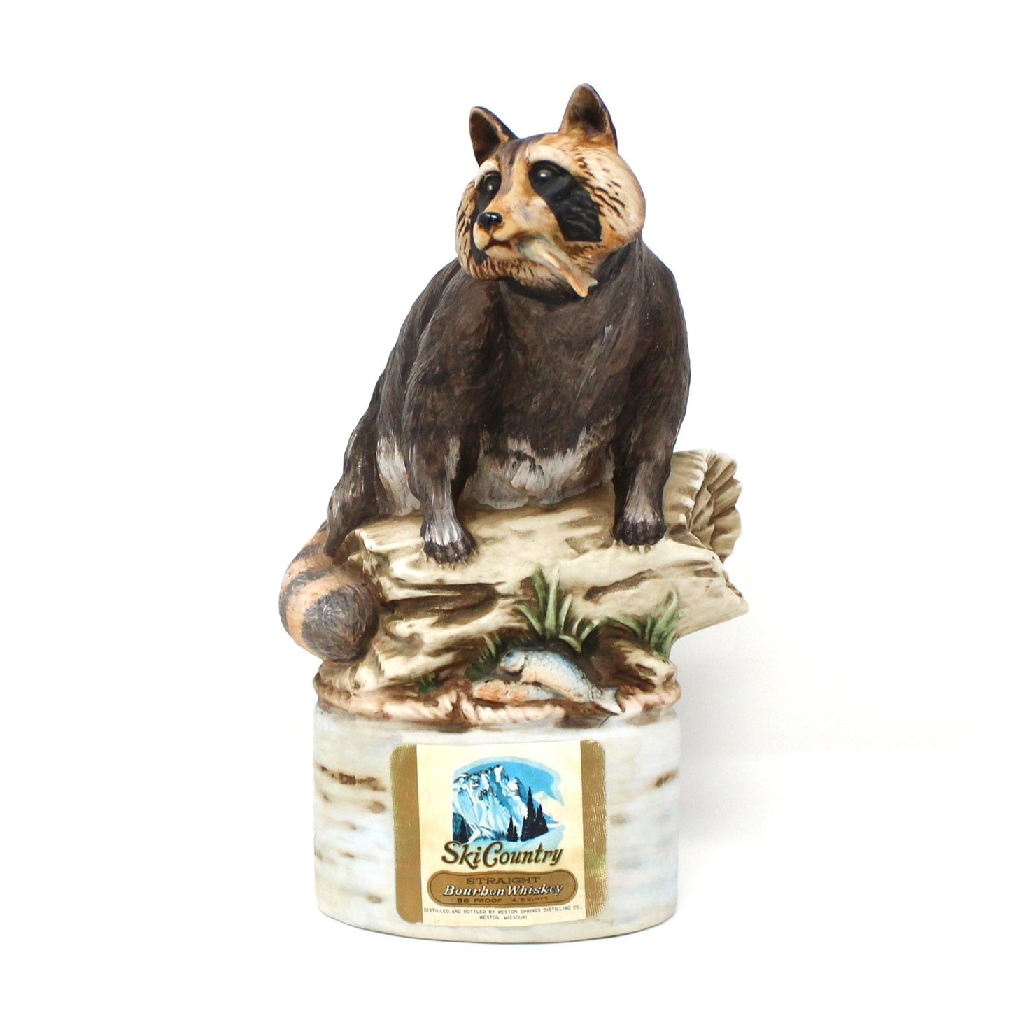 Decanter, Ski Country, Raccoon Figural Decanter, Hand Painted Decorative Barware, Vintage Collectible