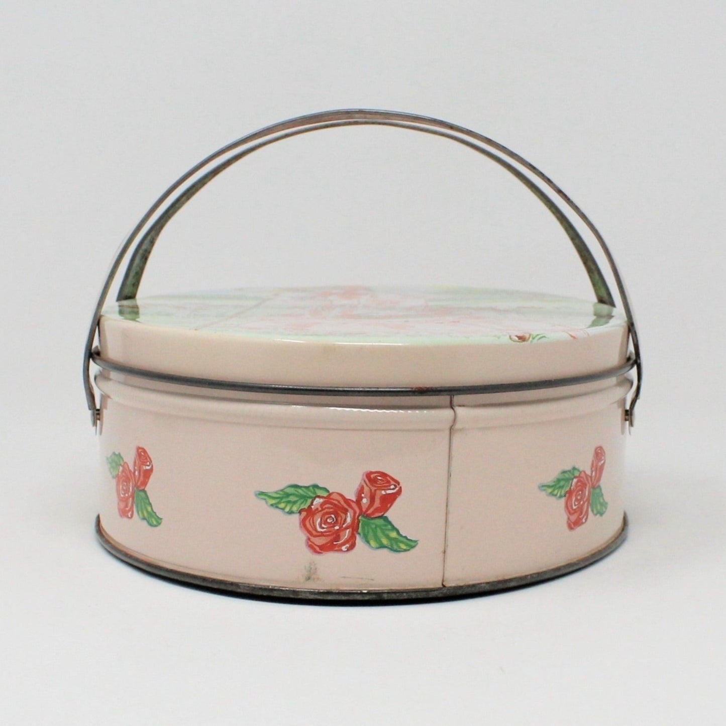 Tins, Gift Tin / Cookie Tin, ValleyBrook Farms, Victorian Country Girl, Pink Oval with Handles, Vintage