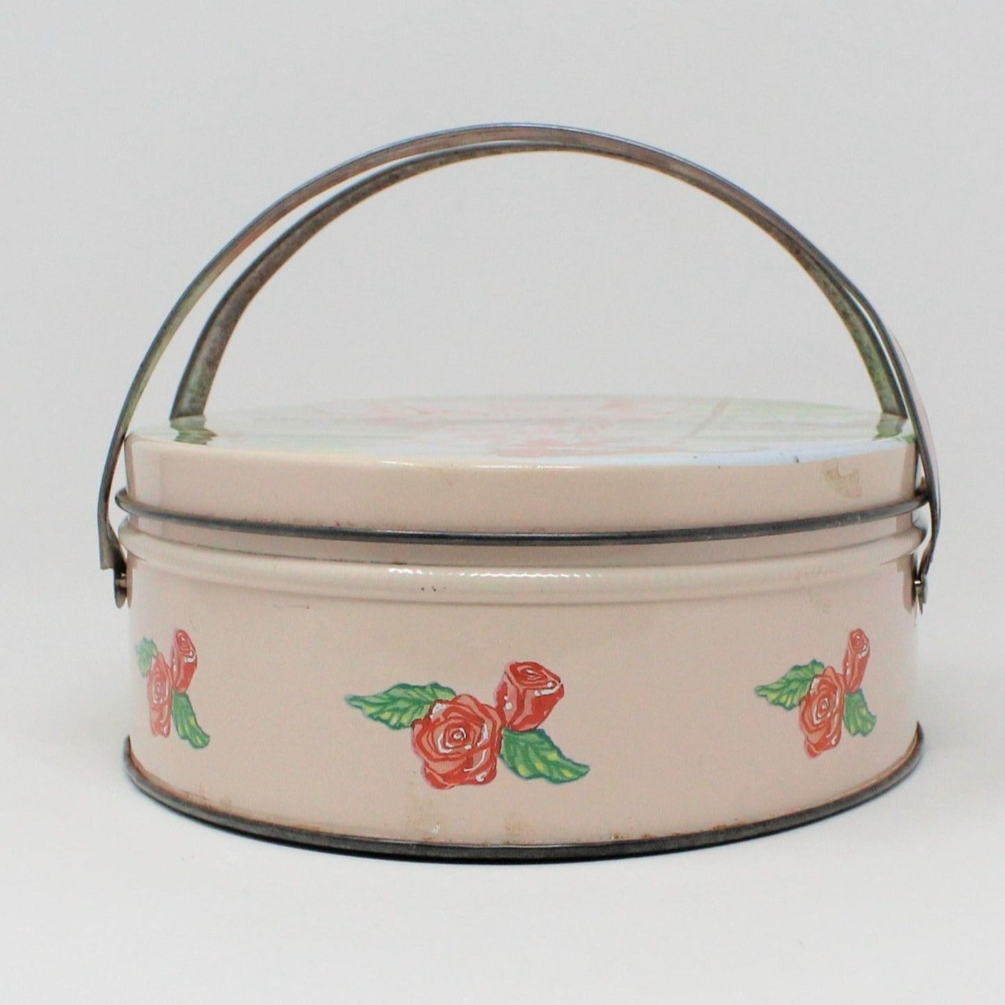 Tins, Gift Tin / Cookie Tin, ValleyBrook Farms, Victorian Country Girl, Pink Oval with Handles, Vintage