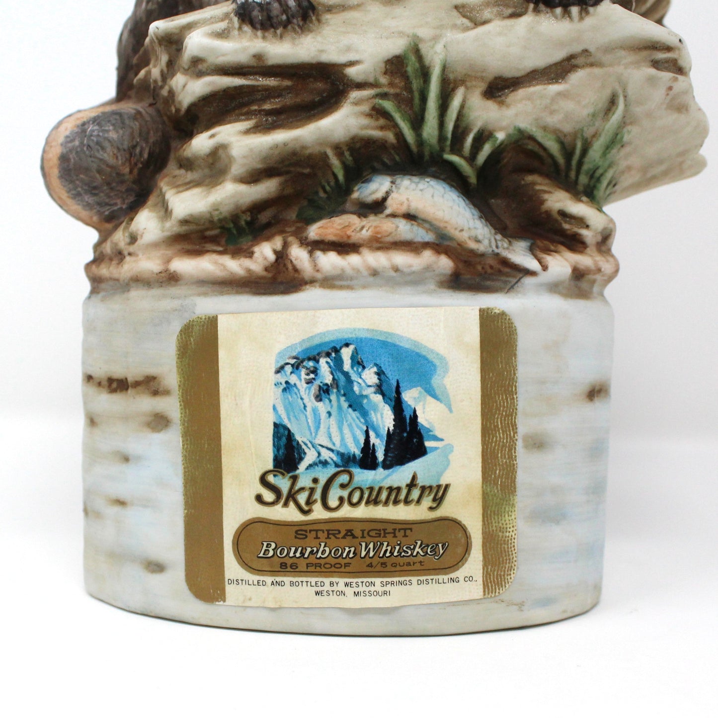Decanter, Ski Country, Raccoon Figural Decanter, Hand Painted Decorative Barware, Vintage Collectible