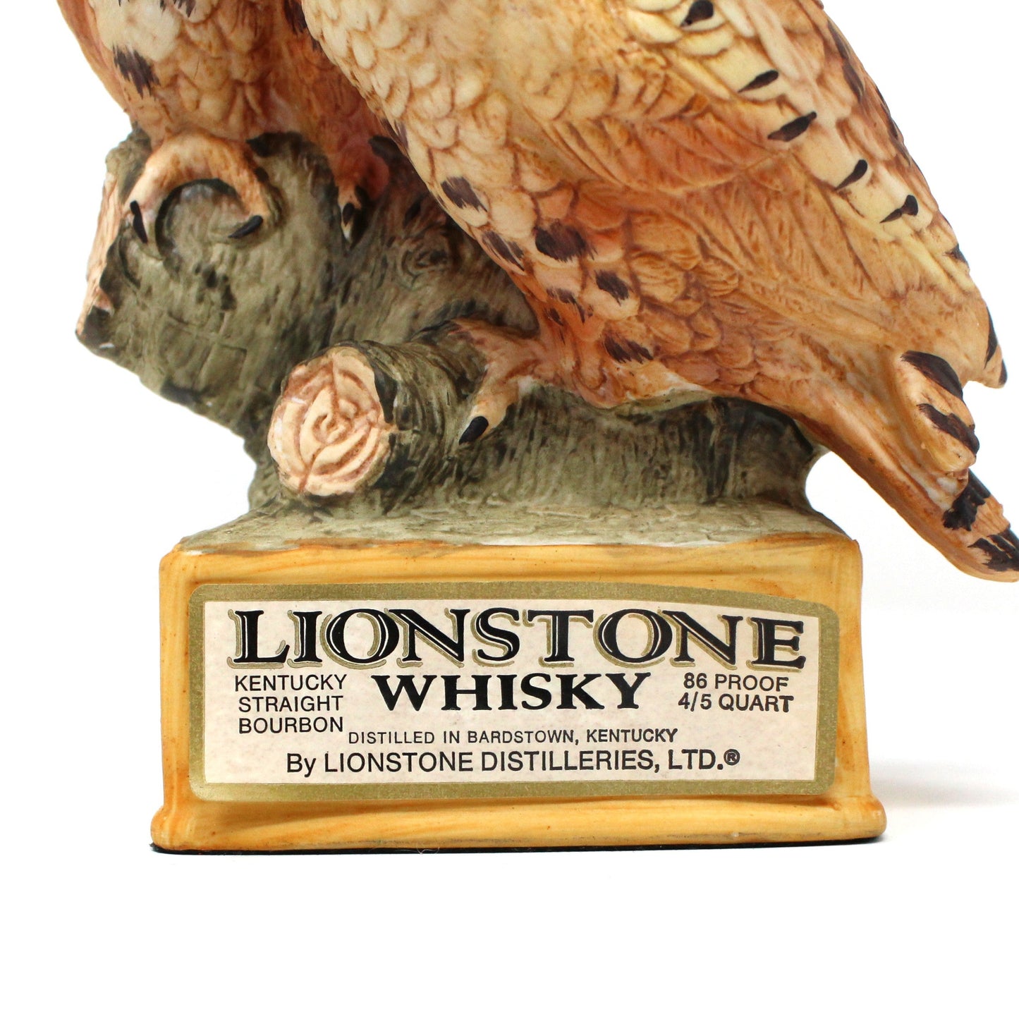 Decanter, Lionstone Whiskey, Screech Owls, Hand Painted Decorative Barware, Vintage Collectible